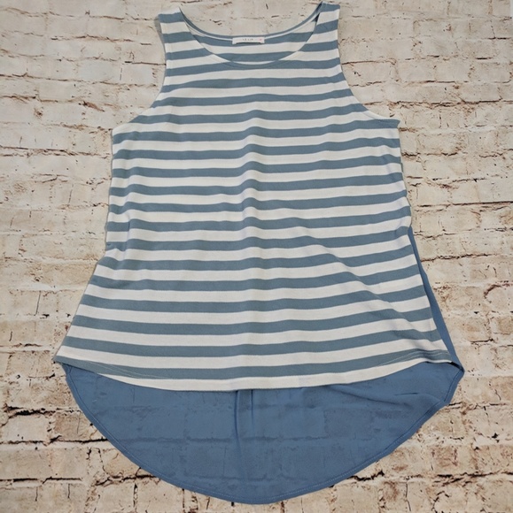 Classic Blue Striped Mixed Media Sleeveless Top - Picture 7 of 8
